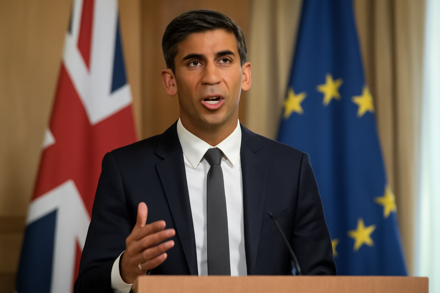 Andy Burnham speaking at a podium during a BBC interview about UK-EU relations