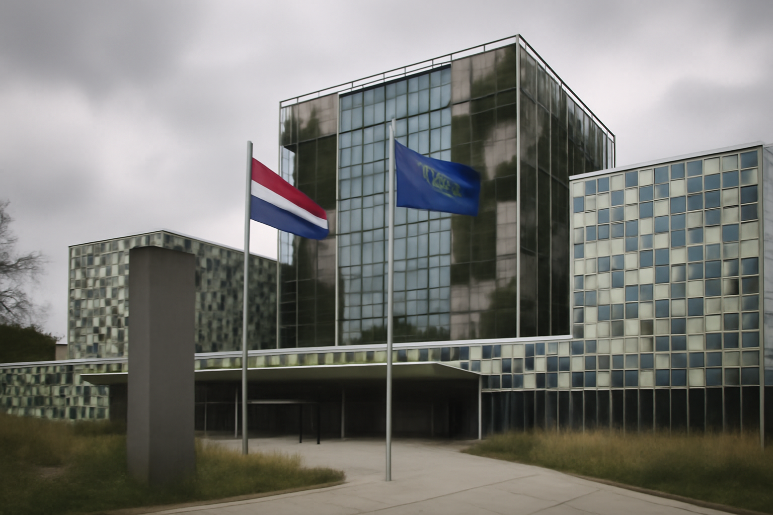 Exterior view of the International Criminal Court building in The Hague