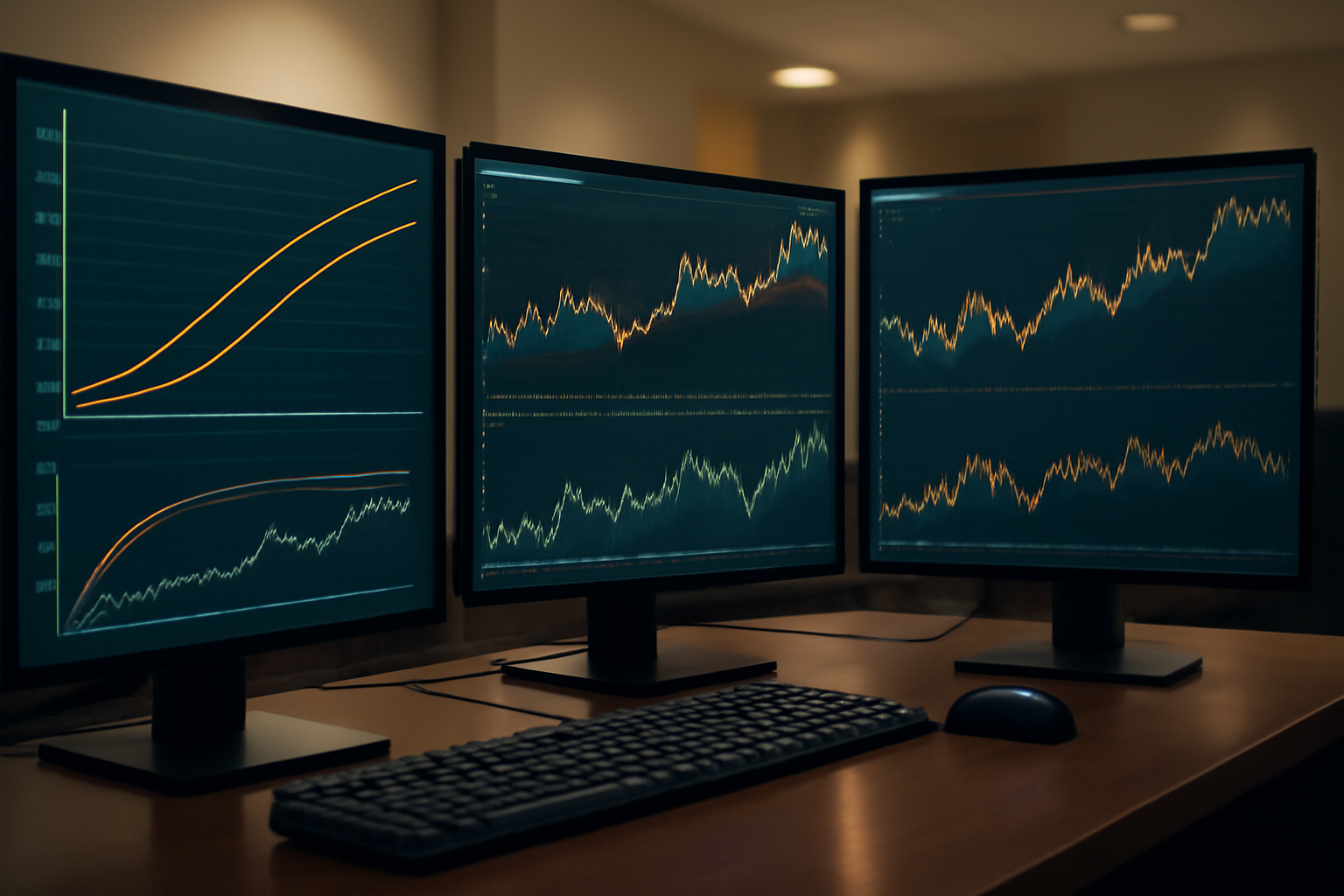 Stacks of US Treasury bond certificates beside a declining stock ticker display