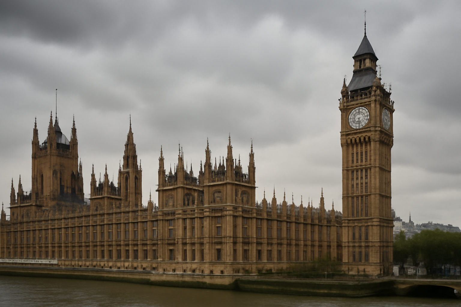 Exterior of the UK Houses of Parliament under an overcast sky