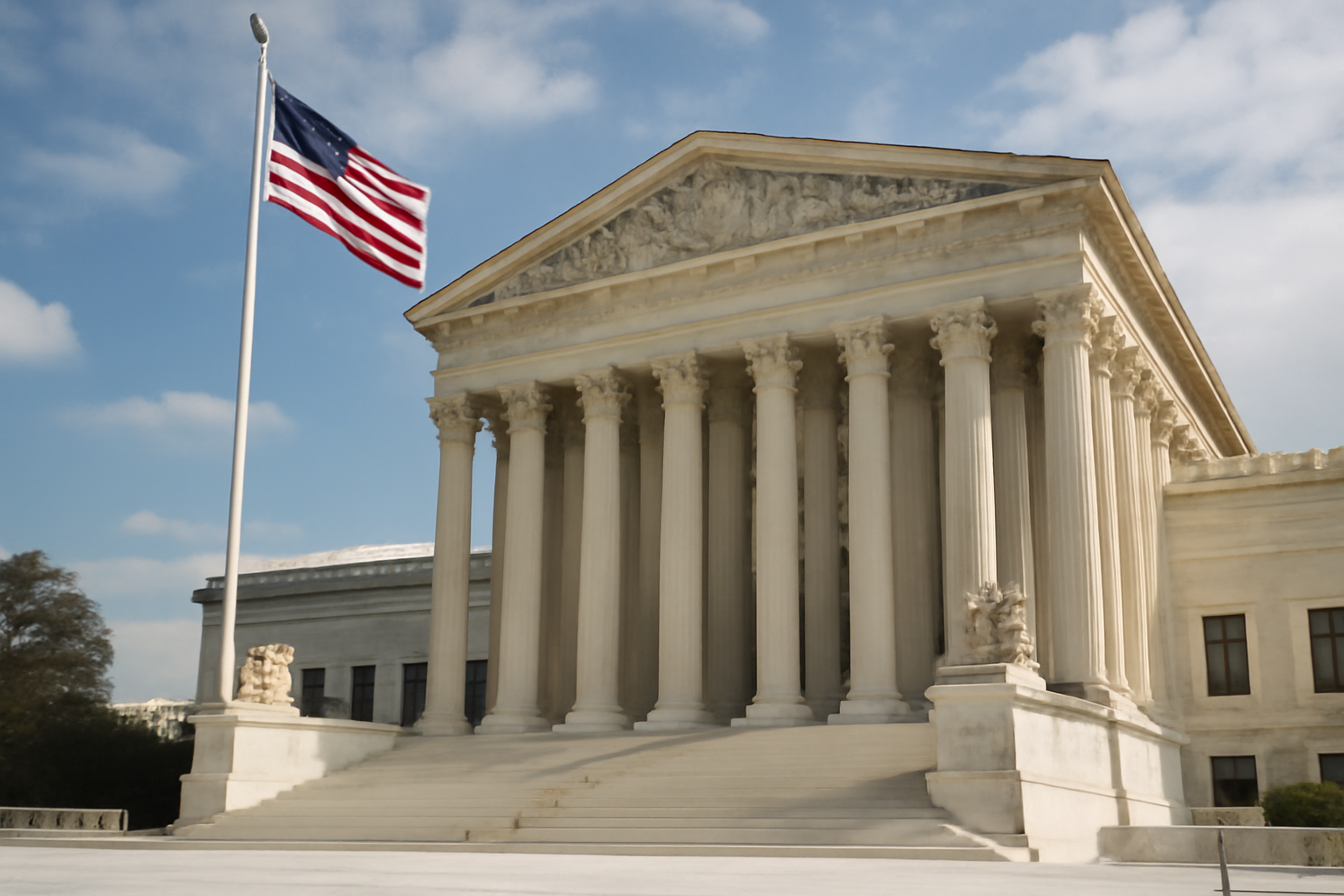 Exterior view of the U.S. Supreme Court building under a clear sky