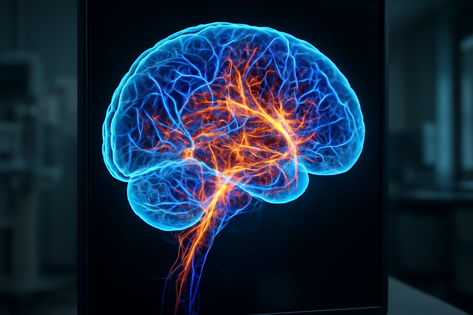 Colorful brain connectivity map showing shifting network patterns on a dark background