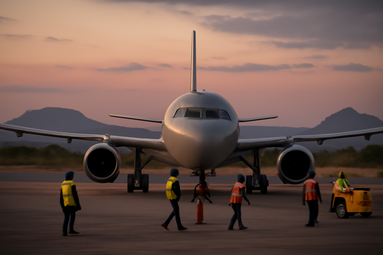 Commercial airliner on an airport tarmac in East Africa used for repatriation and deportation flights