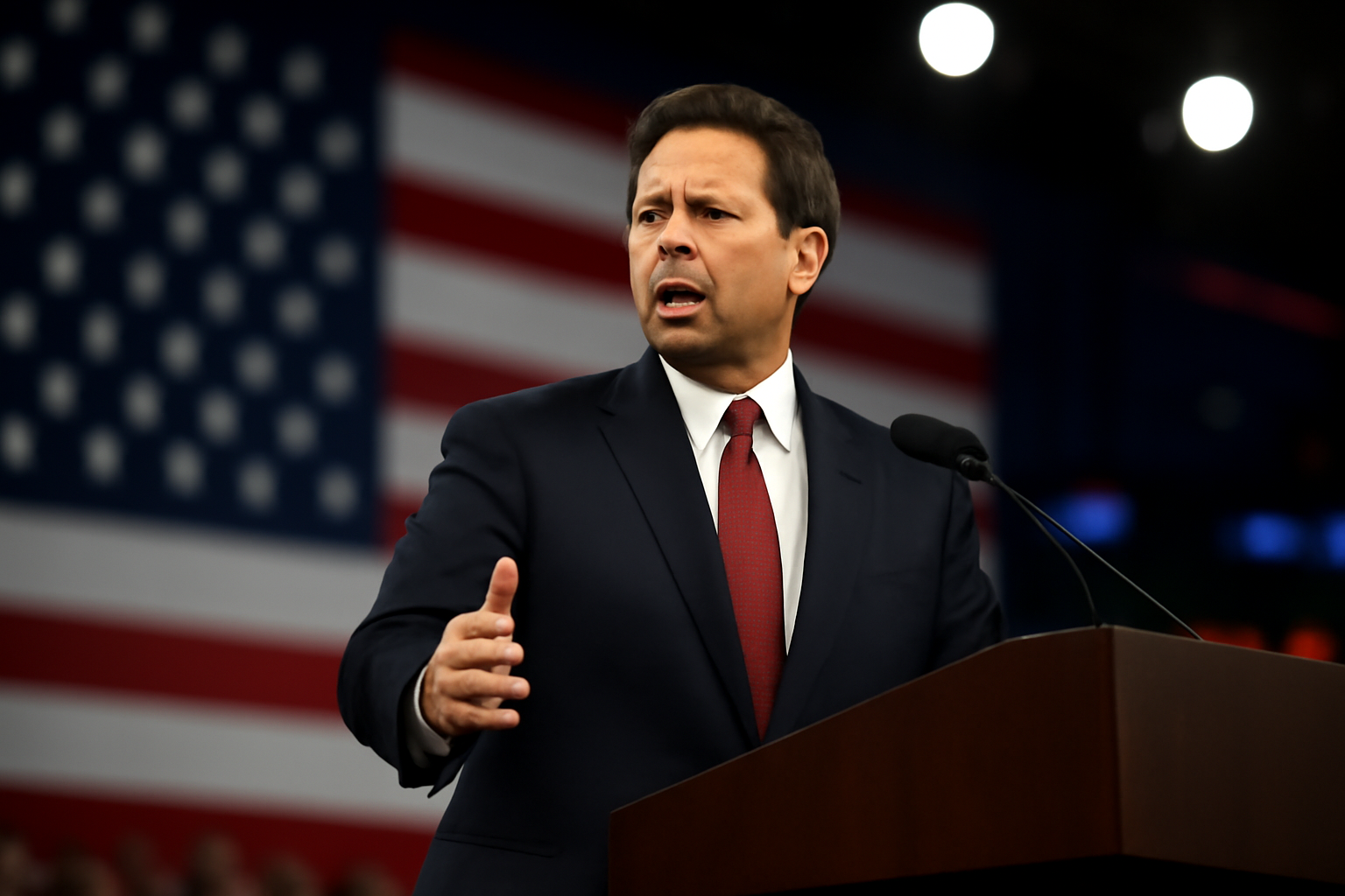 Byron Donalds speaking at a podium during a Republican midterm convention event