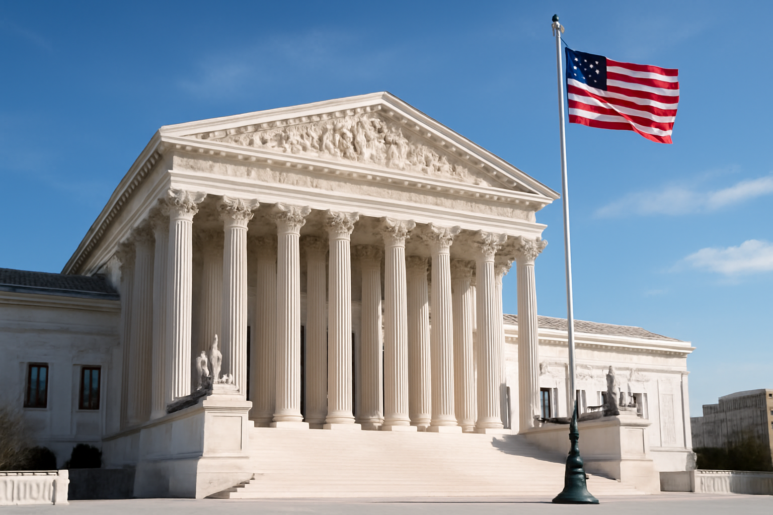 Exterior of the U.S. Supreme Court building under a clear sky