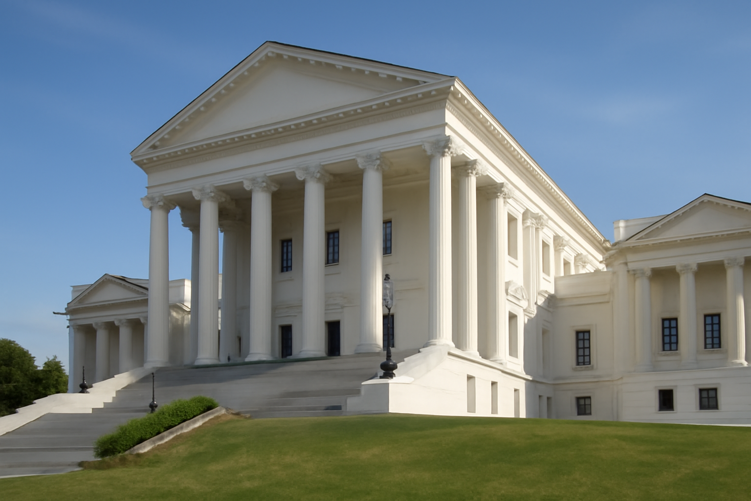 Exterior of the Virginia State Capitol building under daytime sky