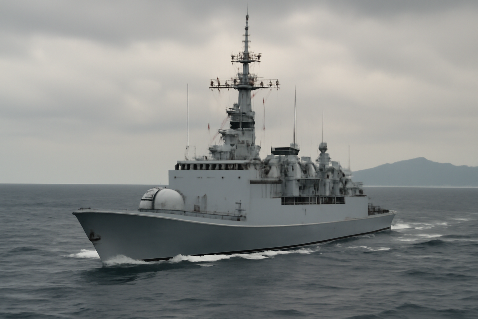 Royal Malaysian Navy frigate at sea near a coastal patrol vessel