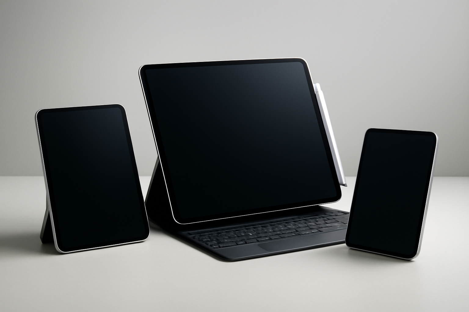 Three Amazon Alexa tablets with aluminum unibody housings displayed side by side