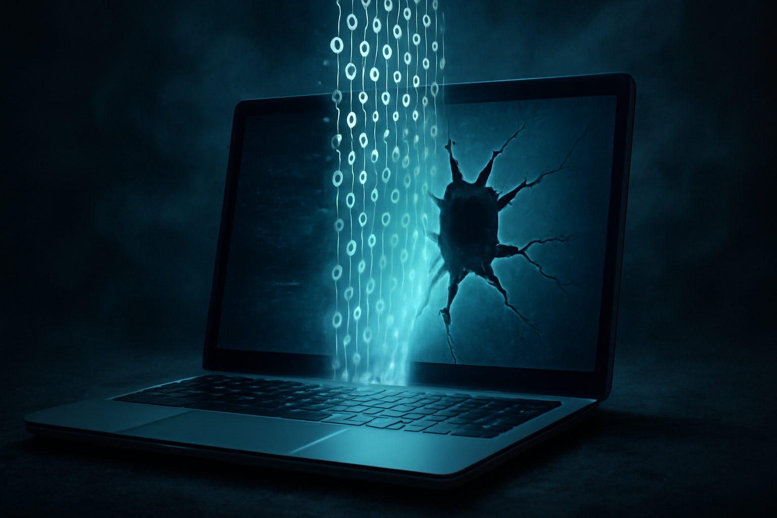 Database breach concept with digital data