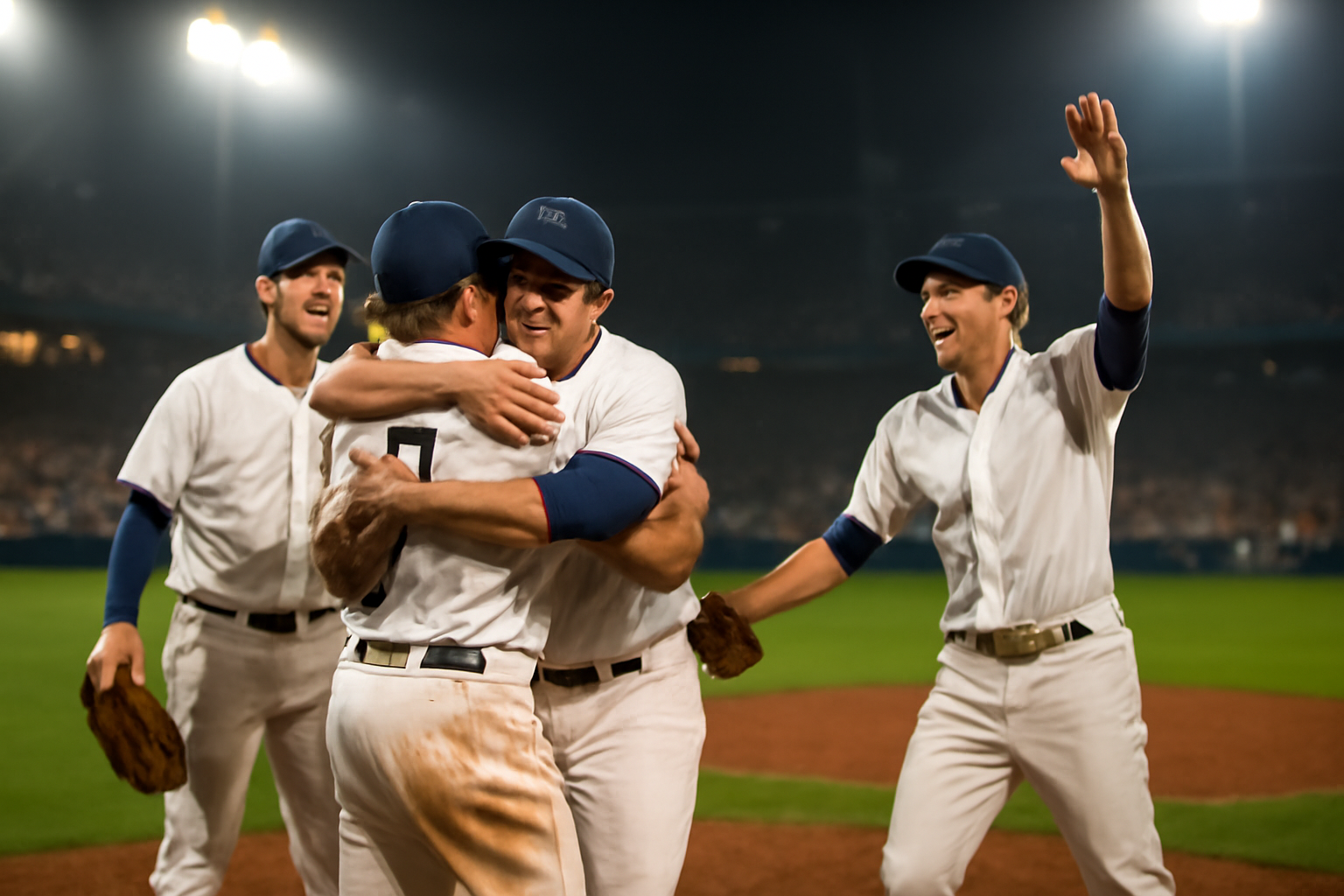 Milwaukee Brewers players celebrating on the field after clinching the NLCS