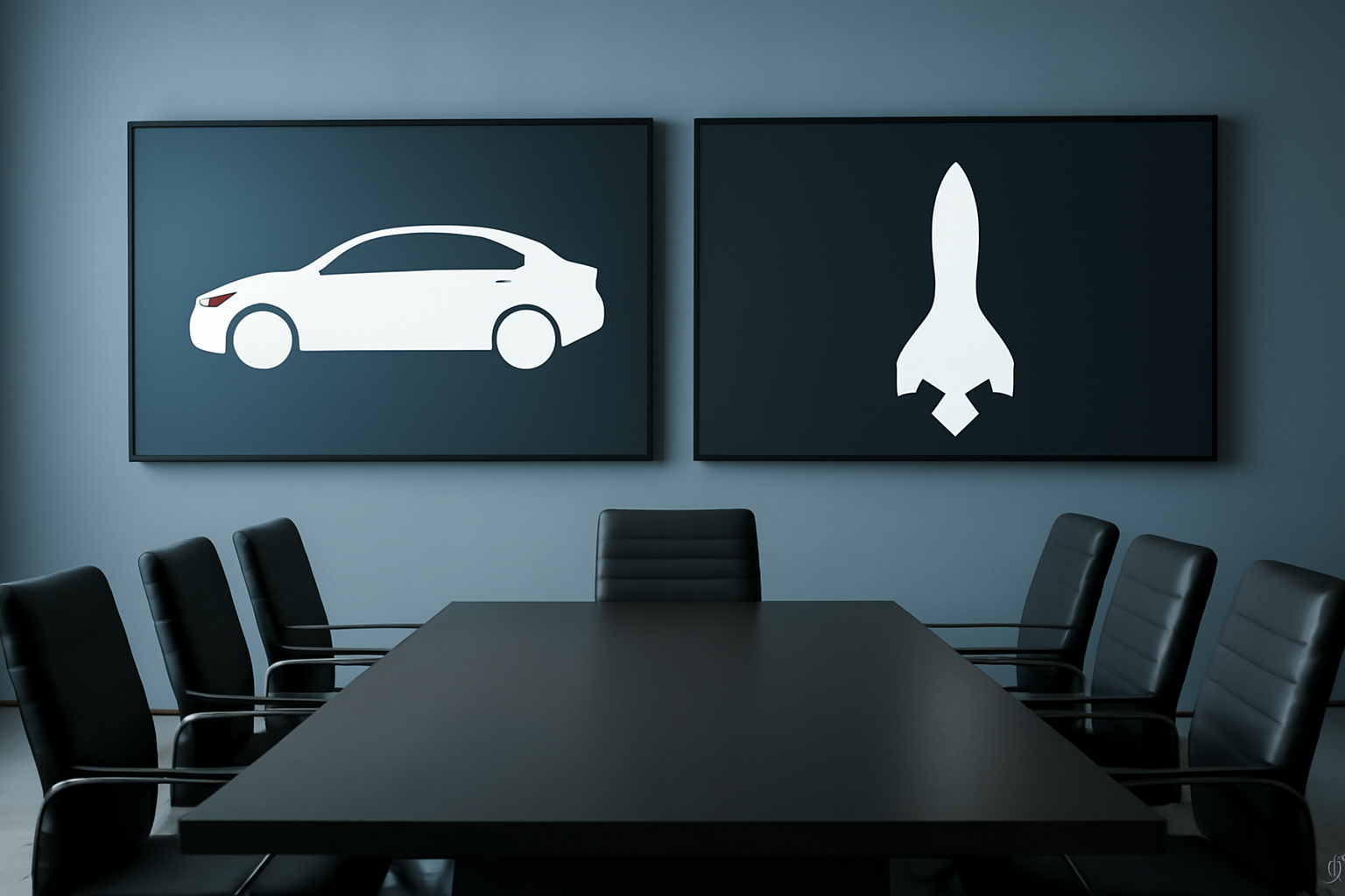 Tesla and SpaceX logos displayed side by side on a corporate boardroom screen