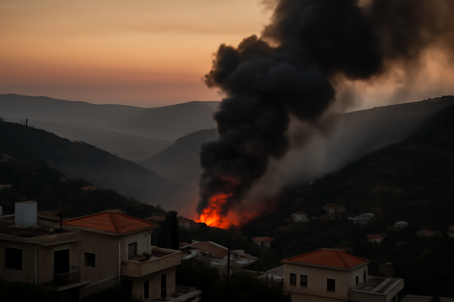 Smoke rising over a hillside village in southern Lebanon after an airstrike