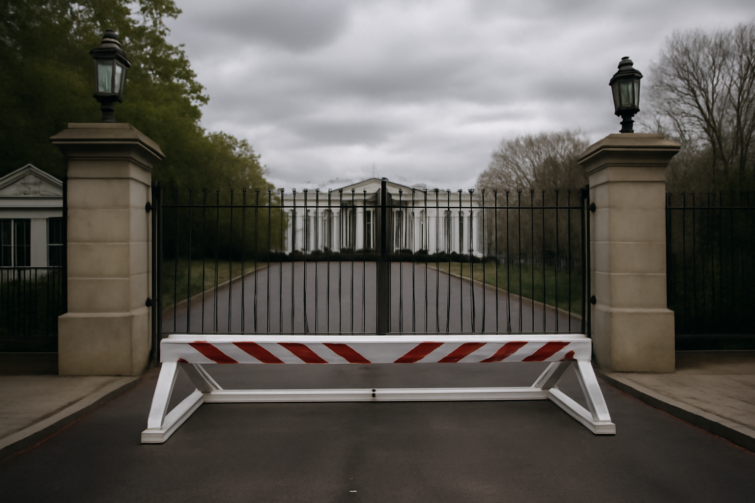 White House press gate with a closed barrier and no reporters visible