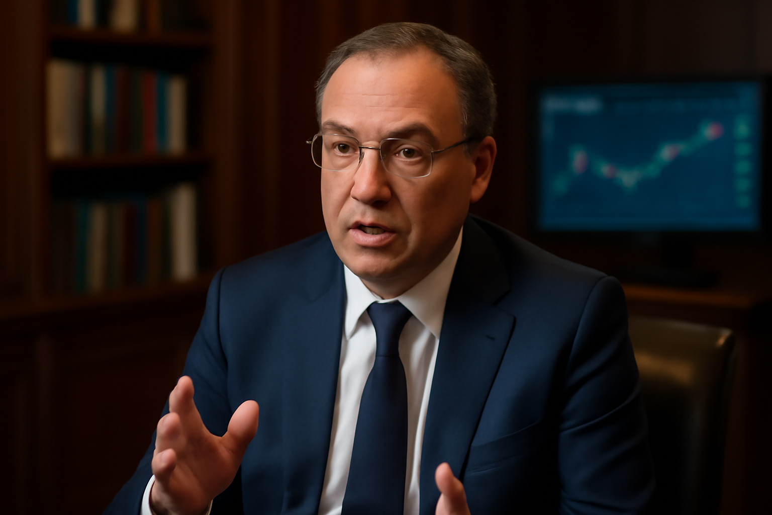 Bank of England governor speaking during a television interview about artificial intelligence investment risks
