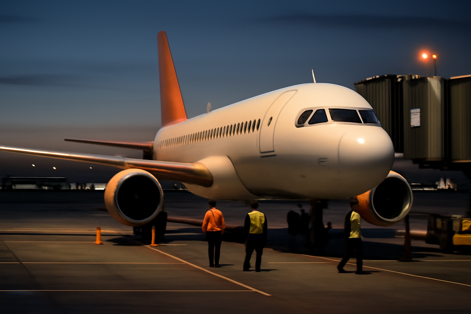 A flydubai passenger jet parked at an airport gate under a clear sky