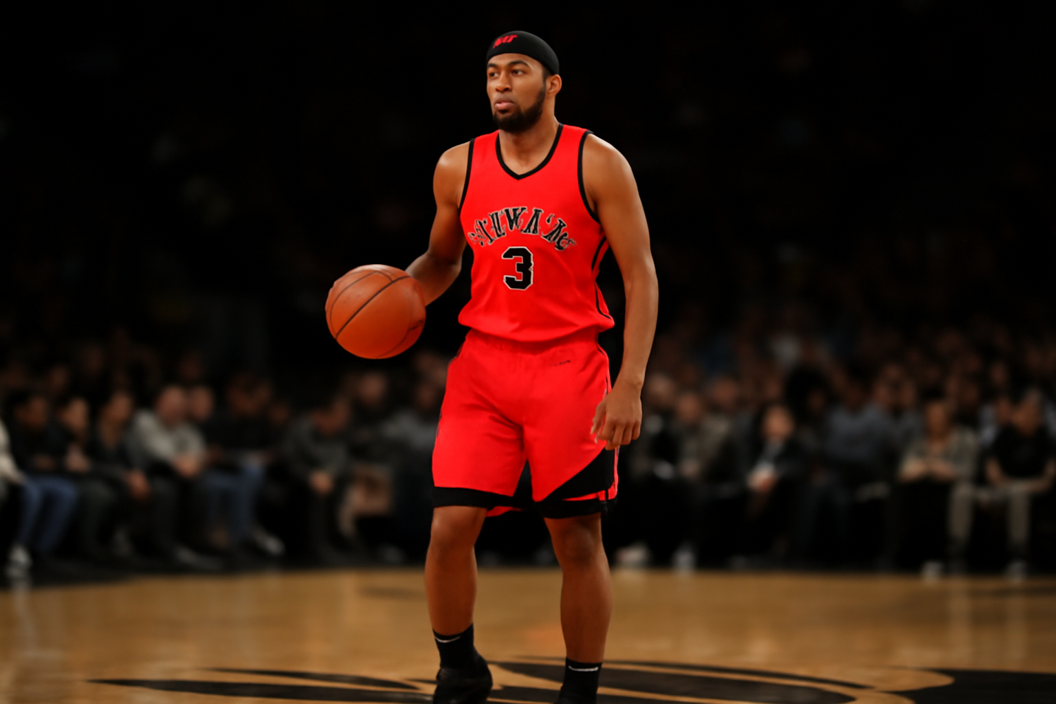 Kawhi Leonard in a Toronto Raptors uniform standing on the court before a game