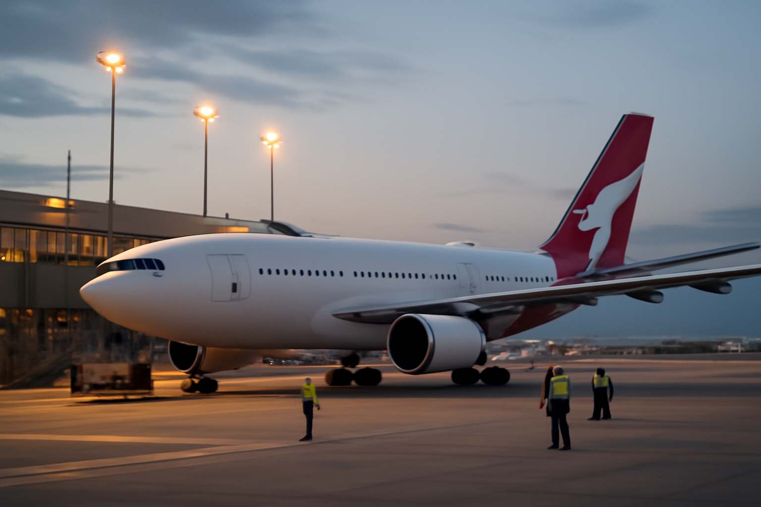 A Qantas long-haul aircraft on a tarmac preparing for departure