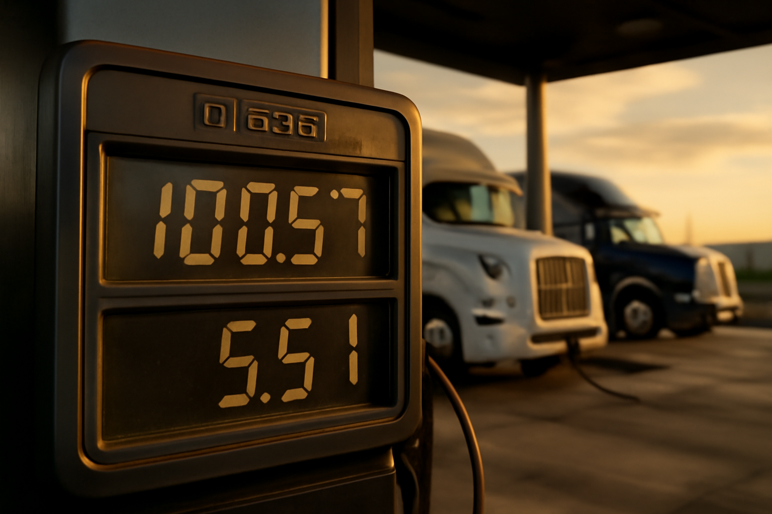 A diesel fuel price sign showing per-gallon costs above six dollars at a US highway truck stop