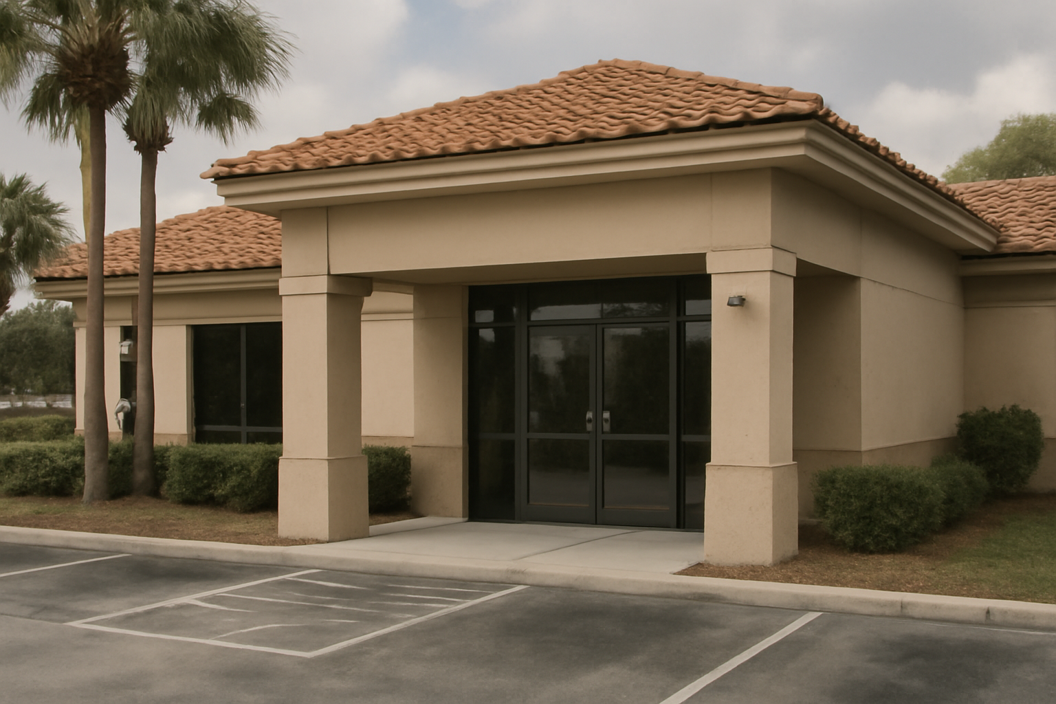 Exterior of a suburban Florida bank branch with security cameras visible near the entrance