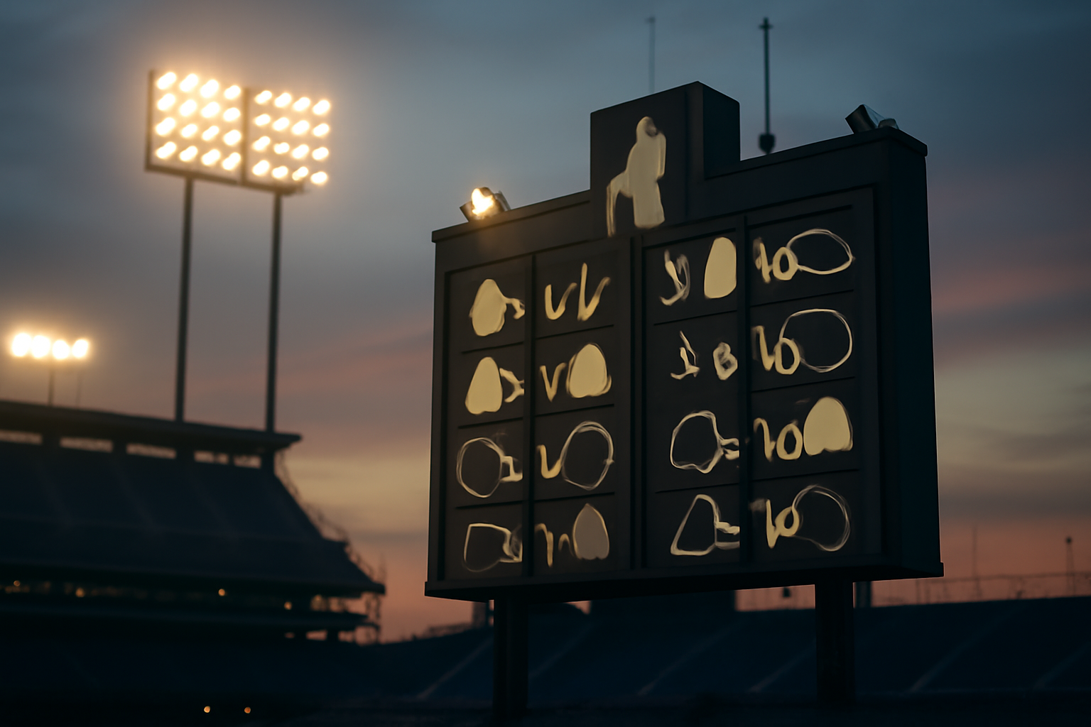Empty stadium scoreboard showing four simultaneous wild-card matchups on a September evening