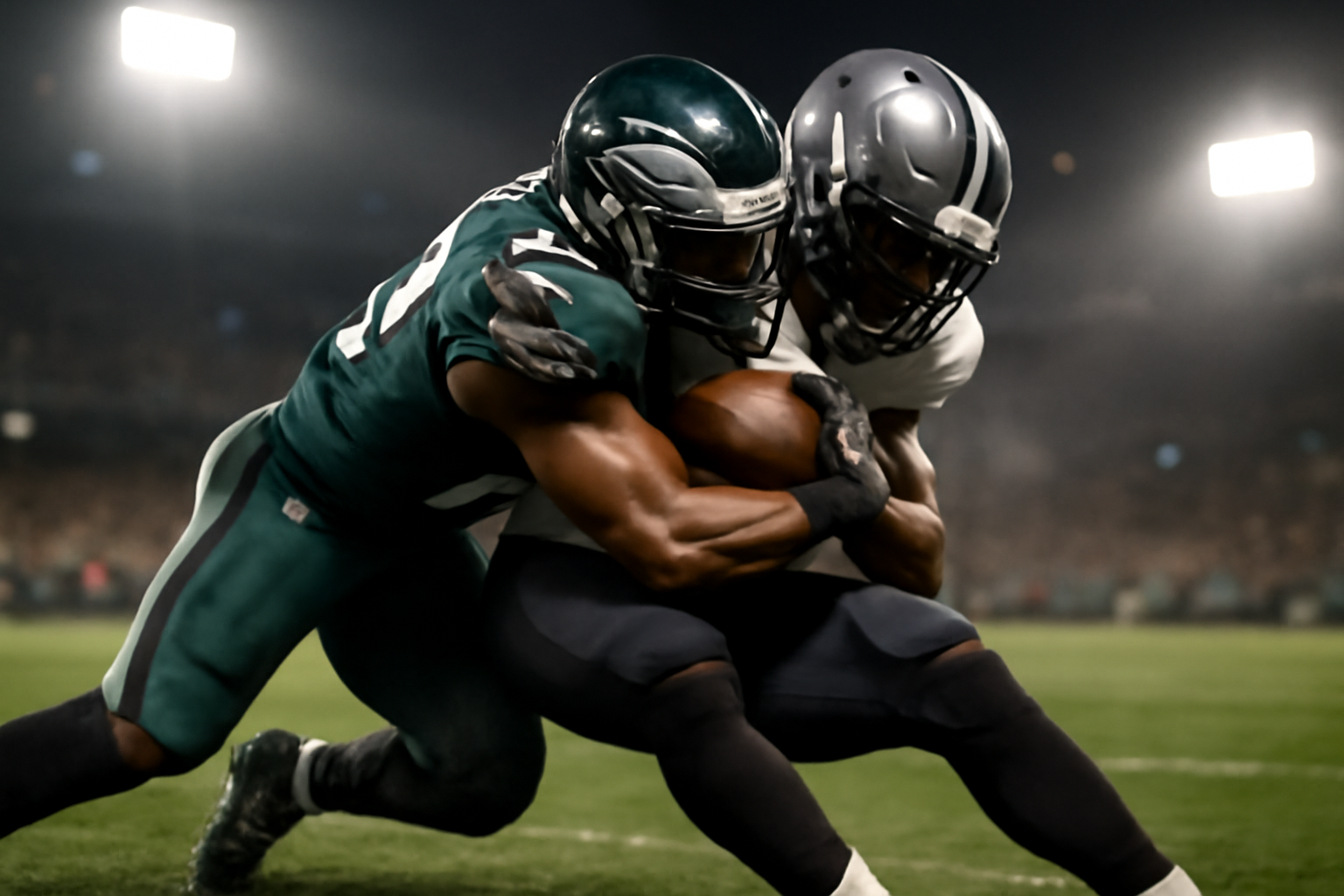 Brian Dawkins in Philadelphia Eagles uniform making a tackle during an NFL game