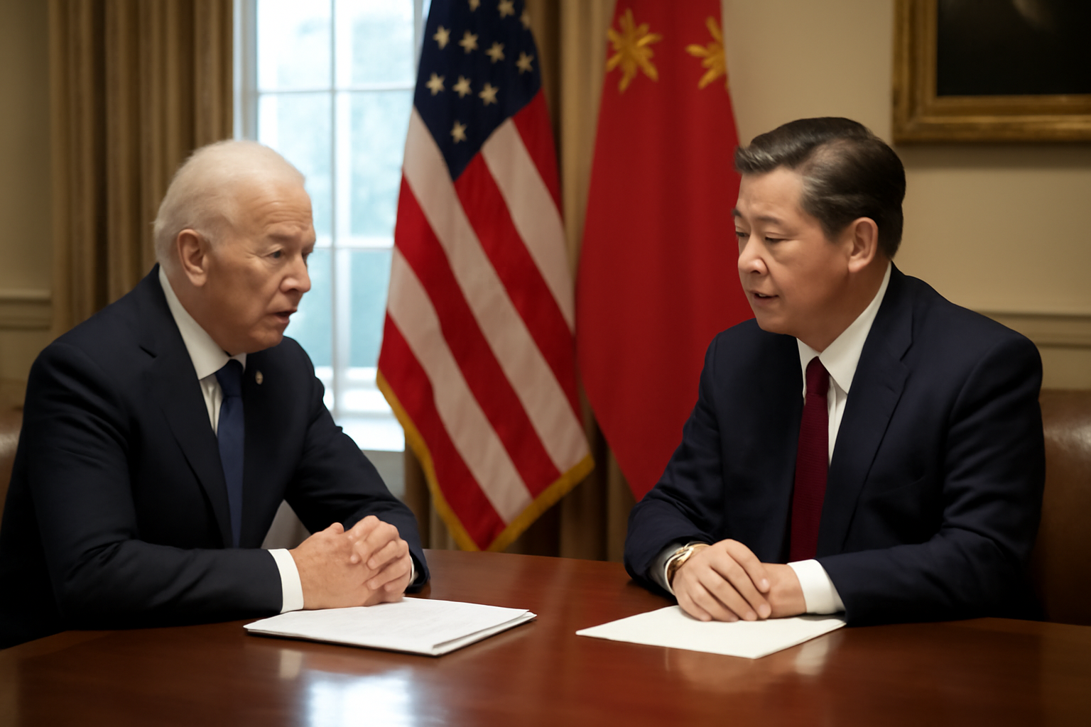 Donald Trump and Xi Jinping seated together at a formal White House meeting table
