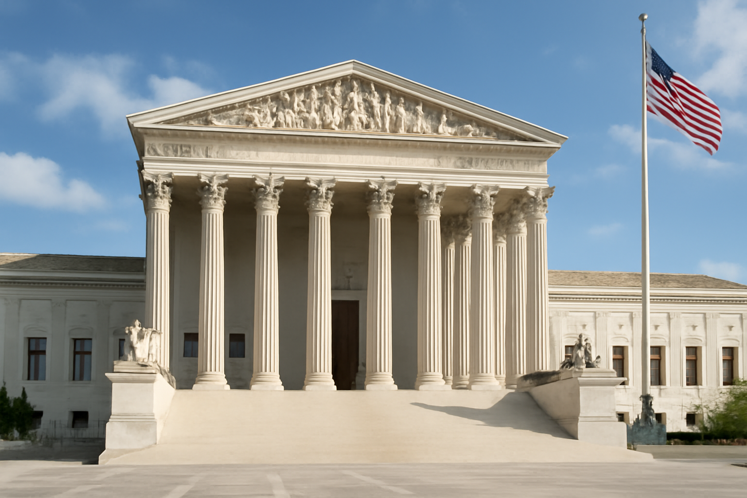 Exterior of the U.S. Supreme Court building with its marble columns and steps