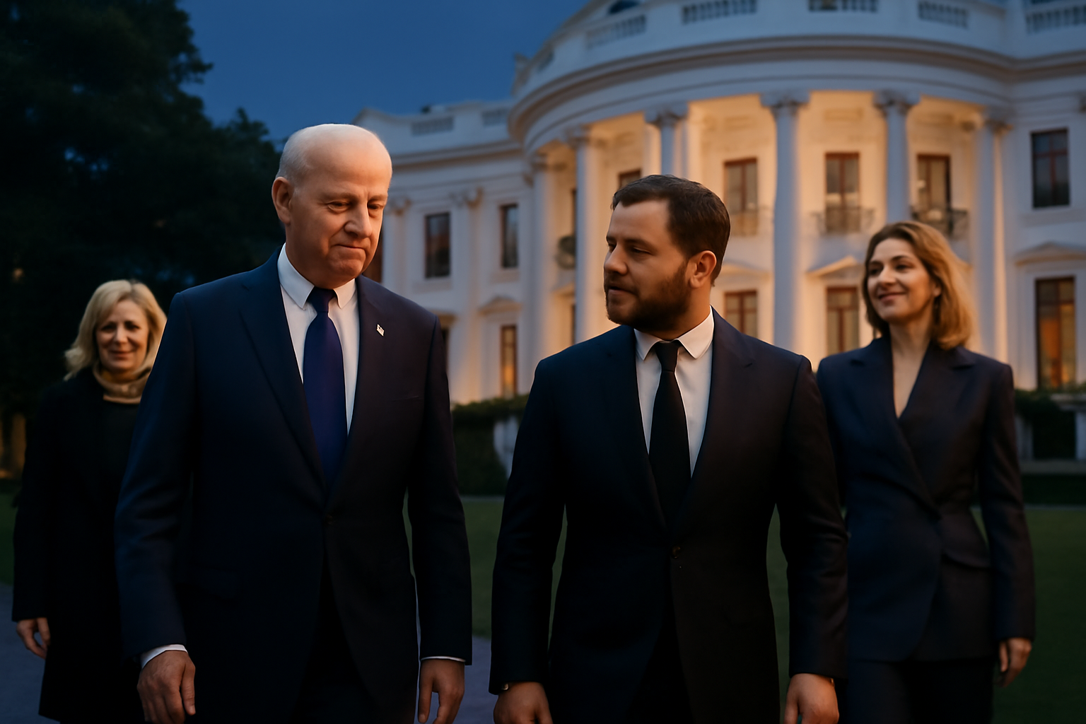 Donald Trump and Xi Jinping walking together outside the White House with their spouses