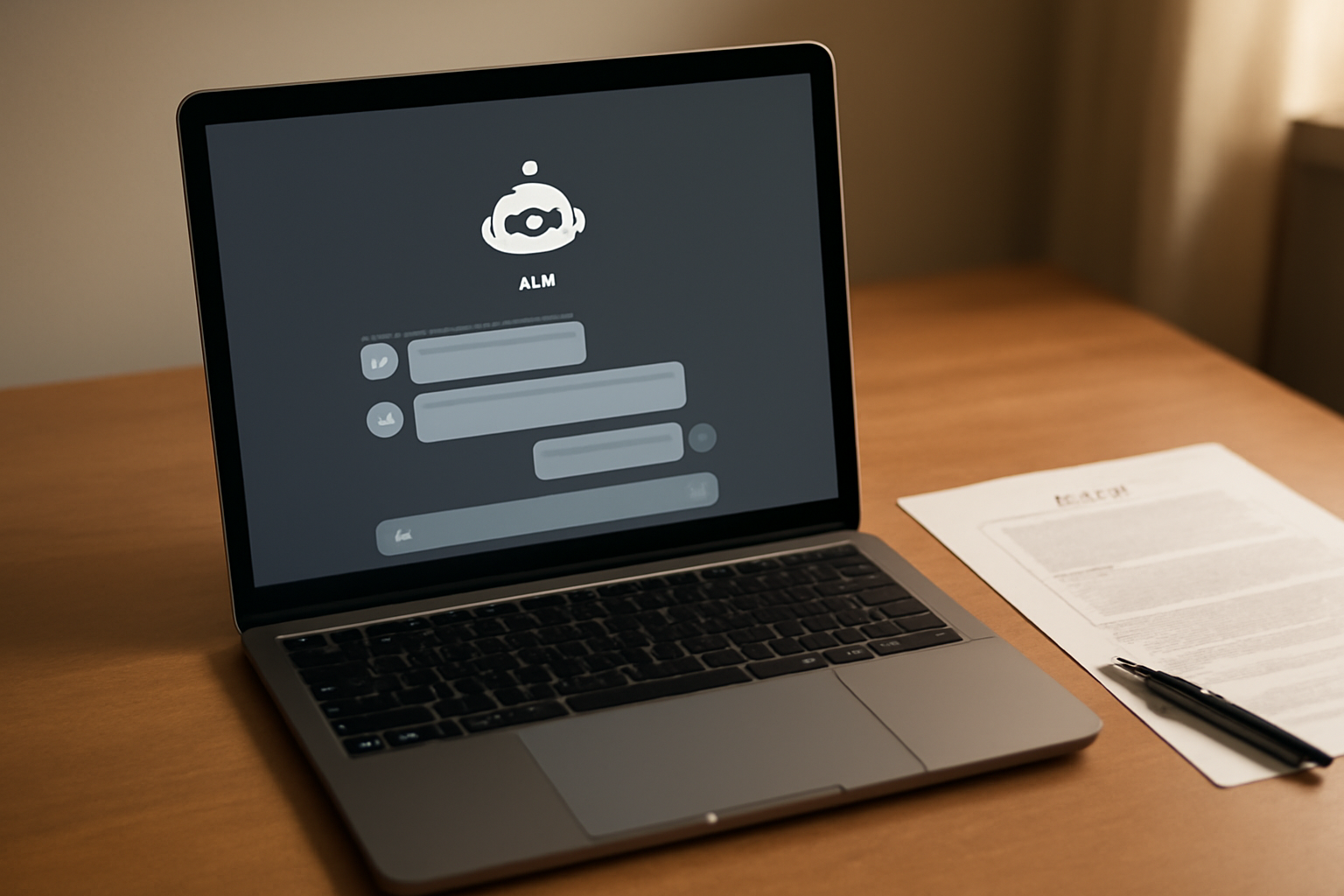 Laptop screen displaying a chat interface with a document labeled usage policy open beside it