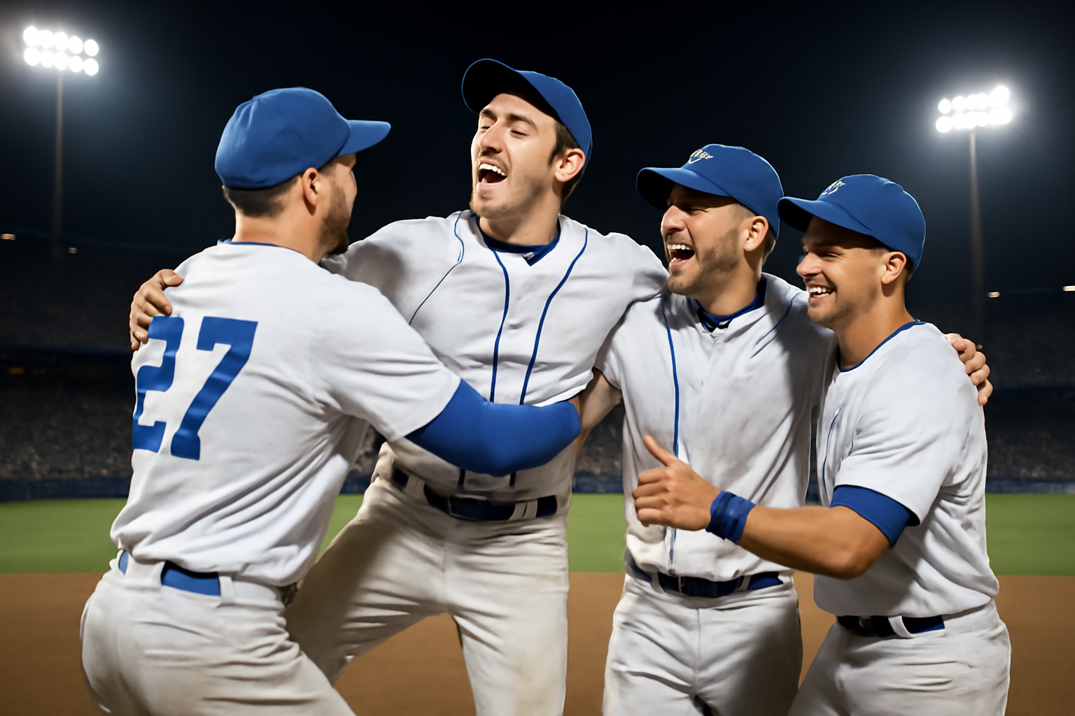 Los Angeles Dodgers players celebrating on the field after clinching a National League Championship Series berth