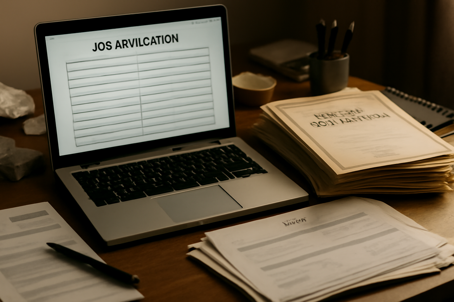 A stack of unopened job offer letters and a receipt on a desk