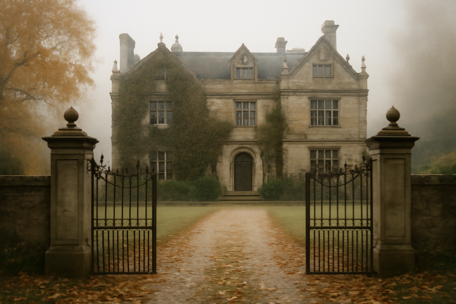 Royal Lodge mansion in Windsor seen through autumn trees