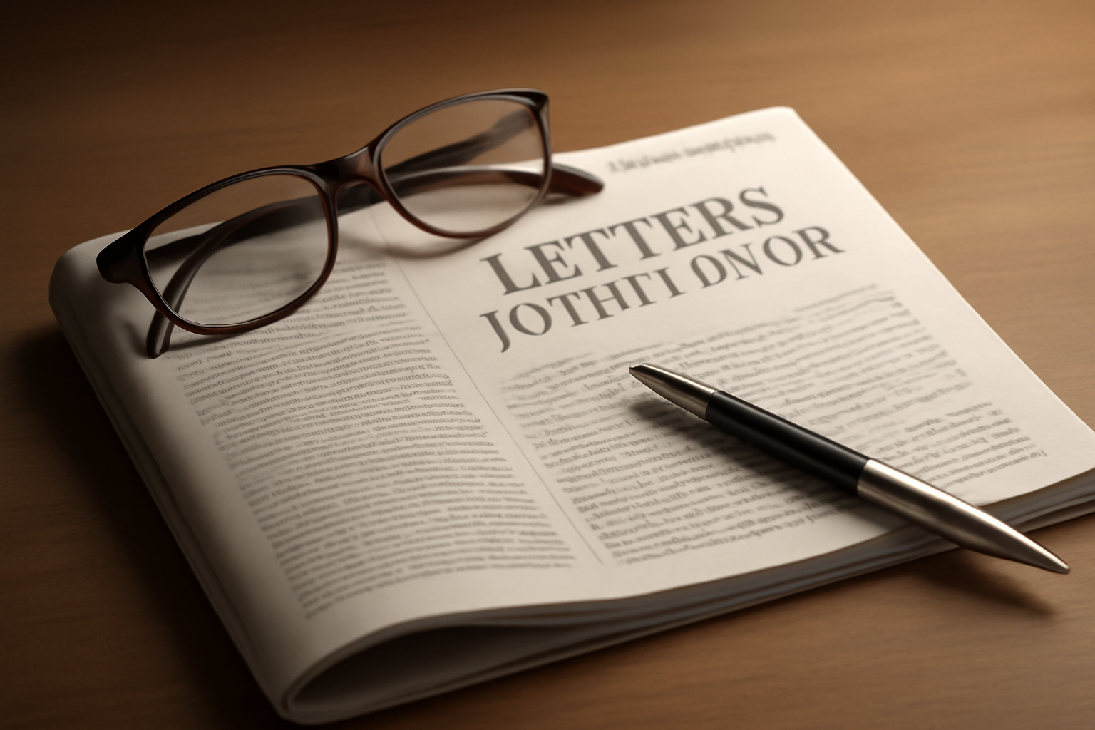 Stack of newspapers with a magnifying glass over a page of reader letters