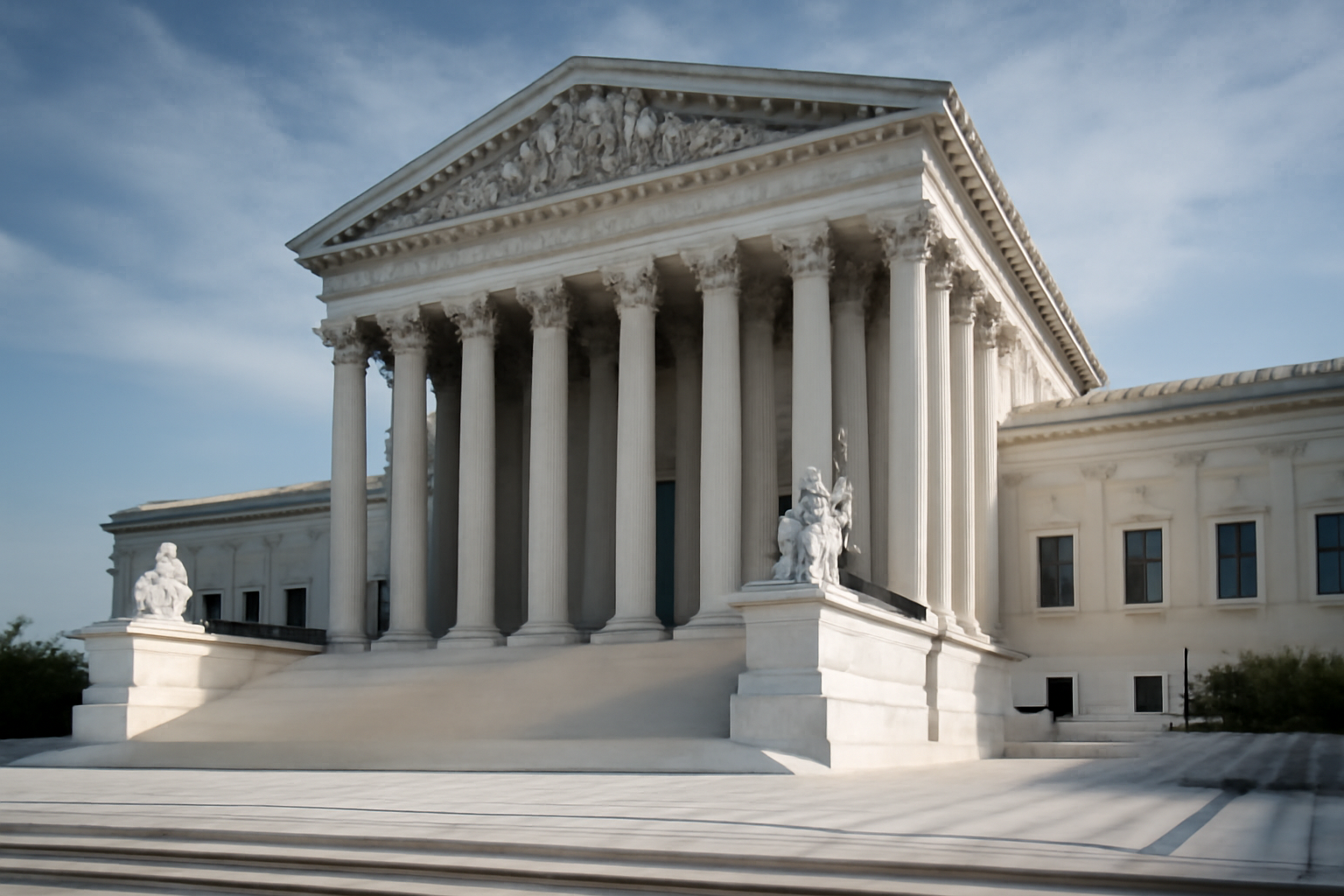 Exterior columns and steps of the U.S. Supreme Court building in Washington, D.C.