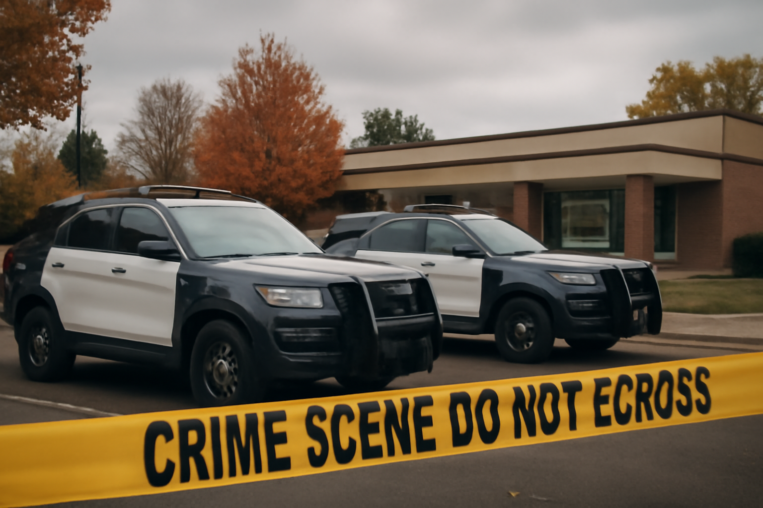 Police vehicles parked outside an Oregon elementary school during a shooting investigation.