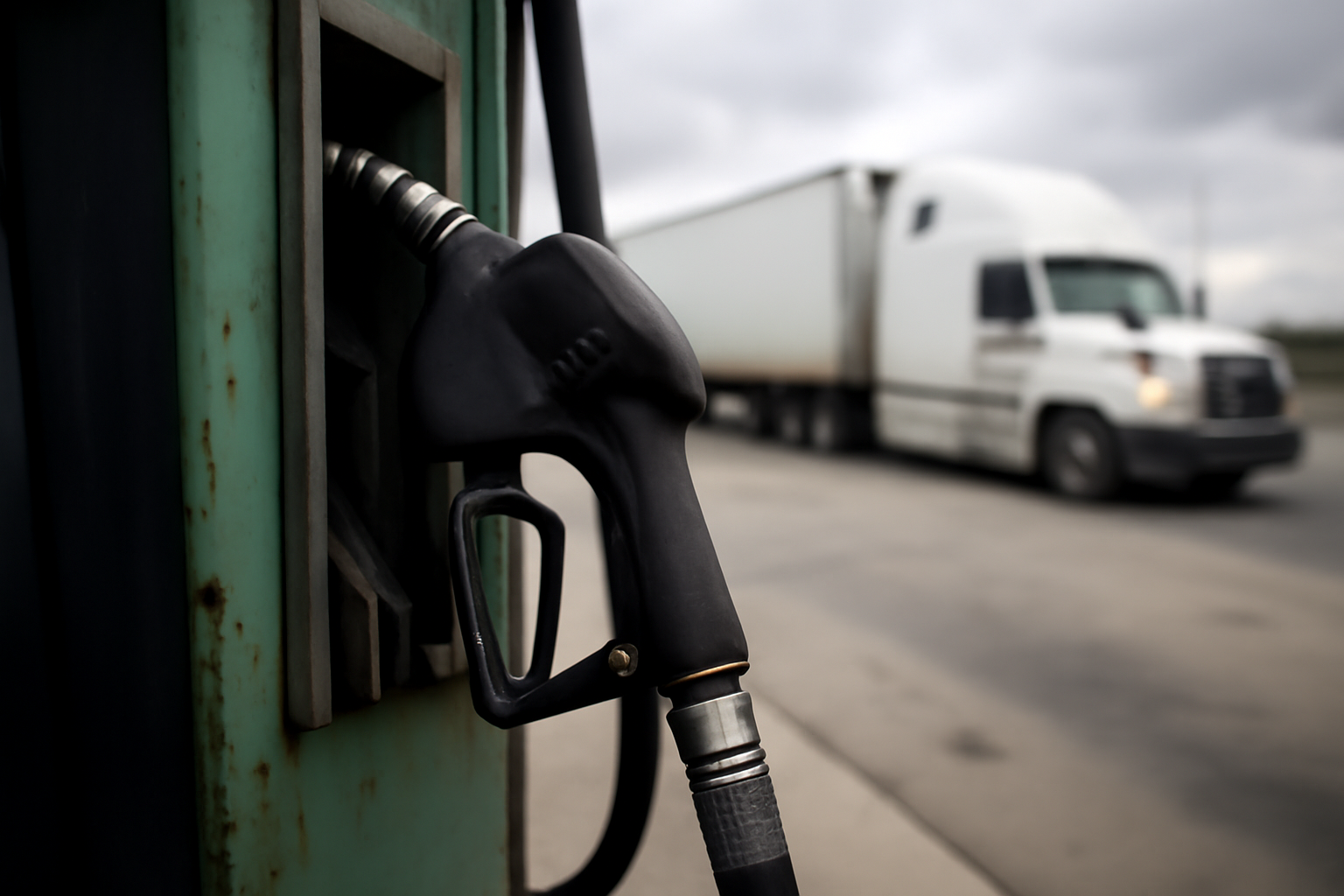 Diesel fuel pump nozzle at a U.S. highway truck stop fueling station