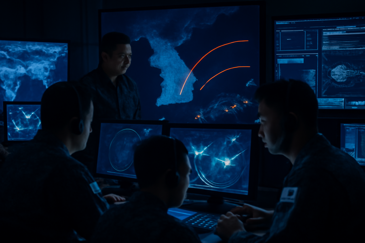 South Korean military radar screens tracking missile activity off the Korean Peninsula coastline