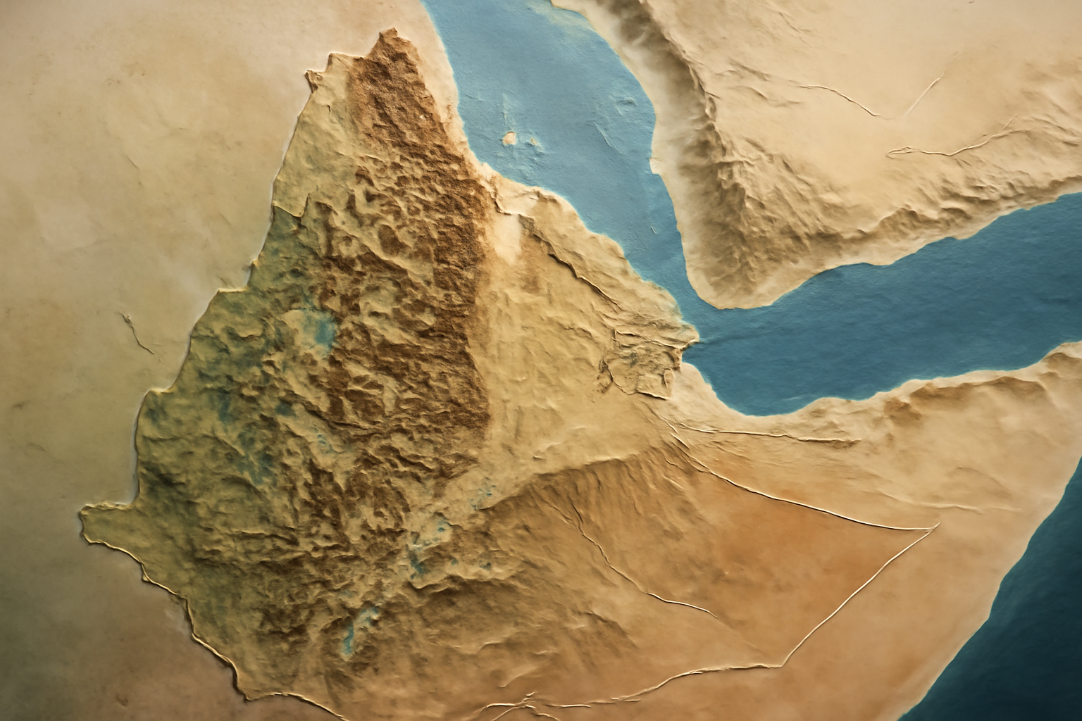 A map of the Horn of Africa region showing Ethiopia, Eritrea and the Red Sea coastline