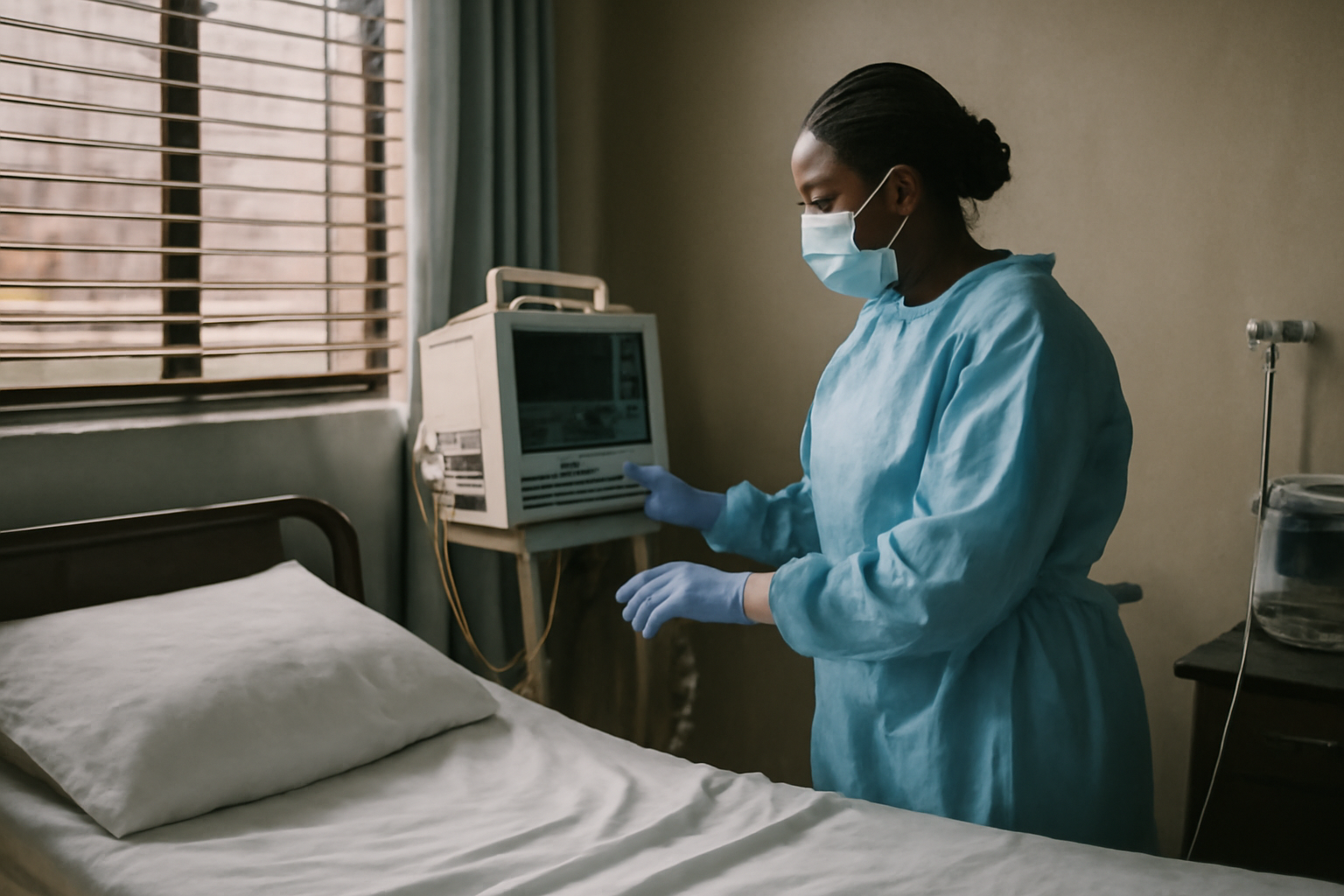 Nurse attending to a patient inside a Nairobi hospital ward