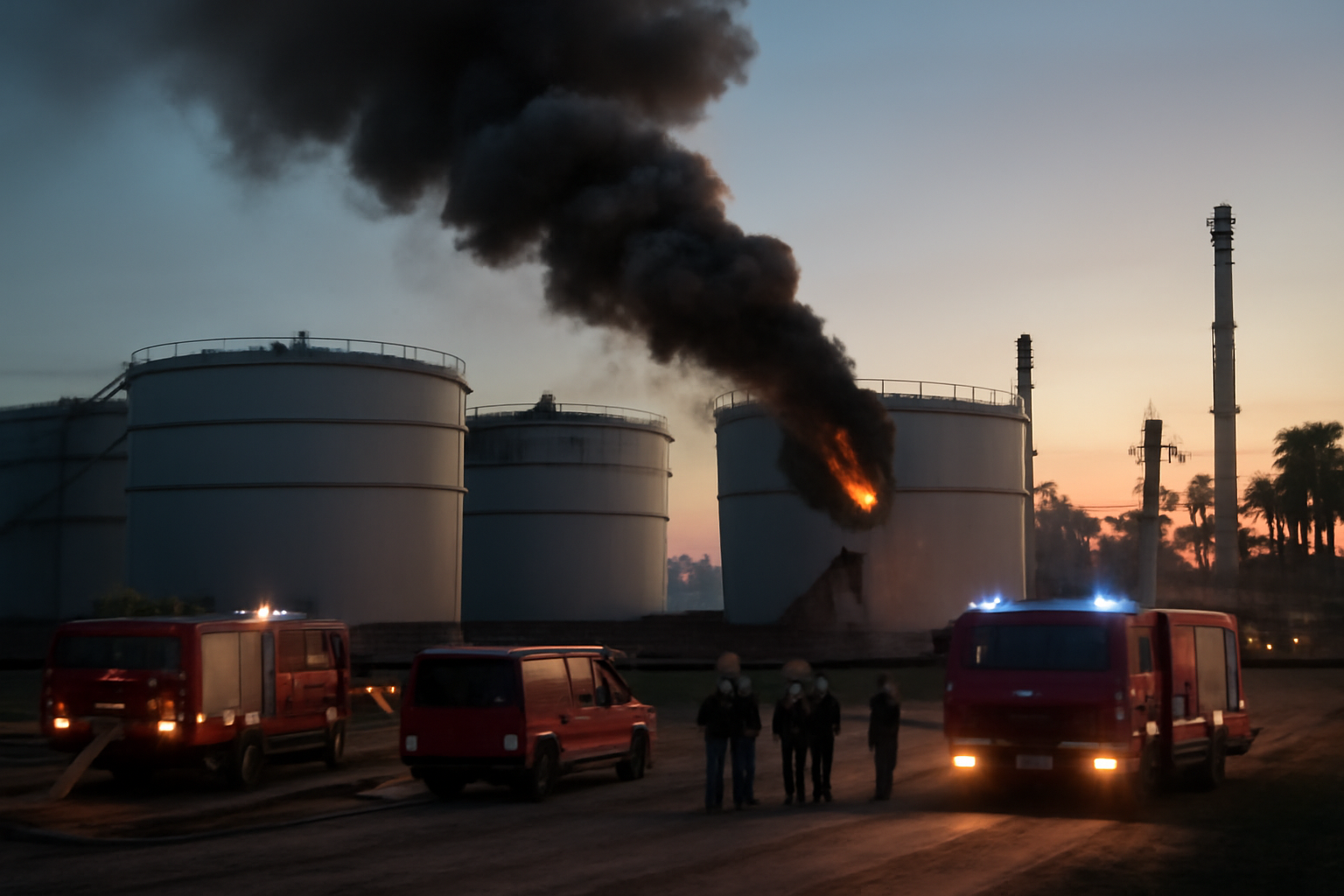 Smoke rising from a fuel storage facility after a drone strike in western Libya