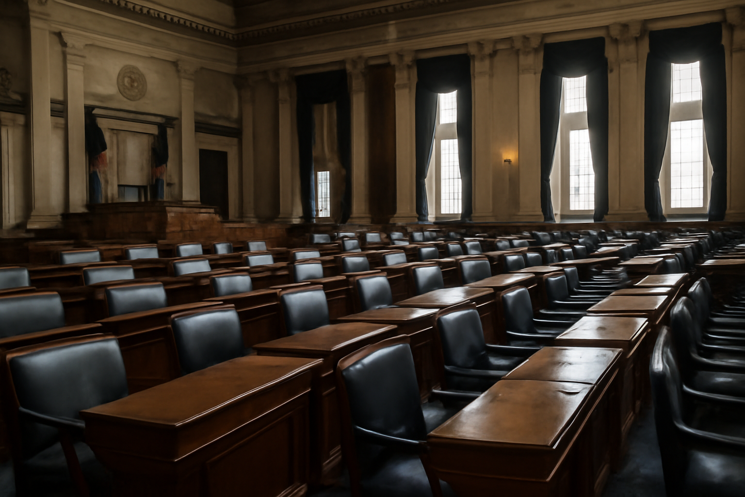 Empty chamber seats inside the U.S. Capitol building during a legislative session