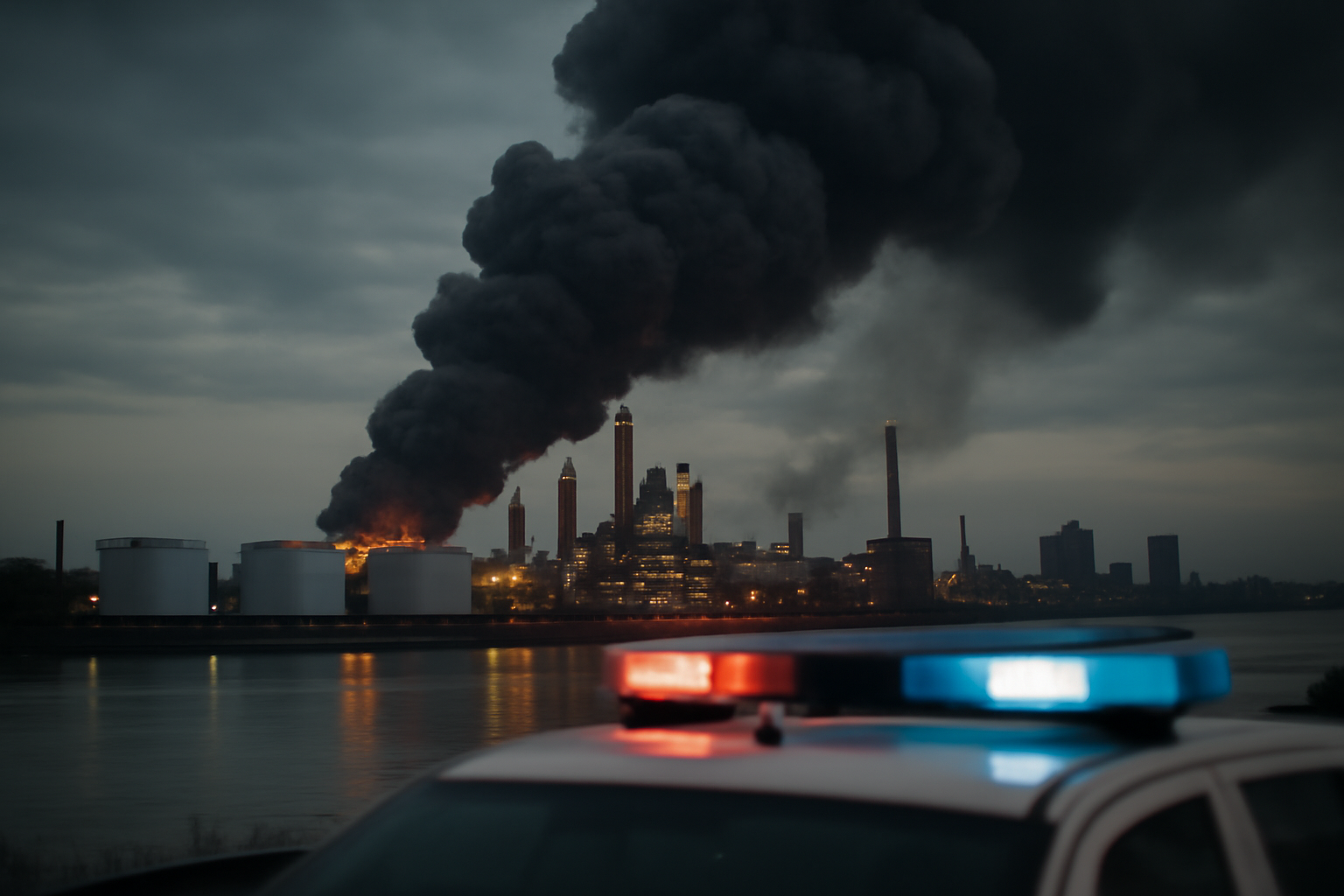 Smoke rising over an oil terminal in St. Petersburg after a drone strike