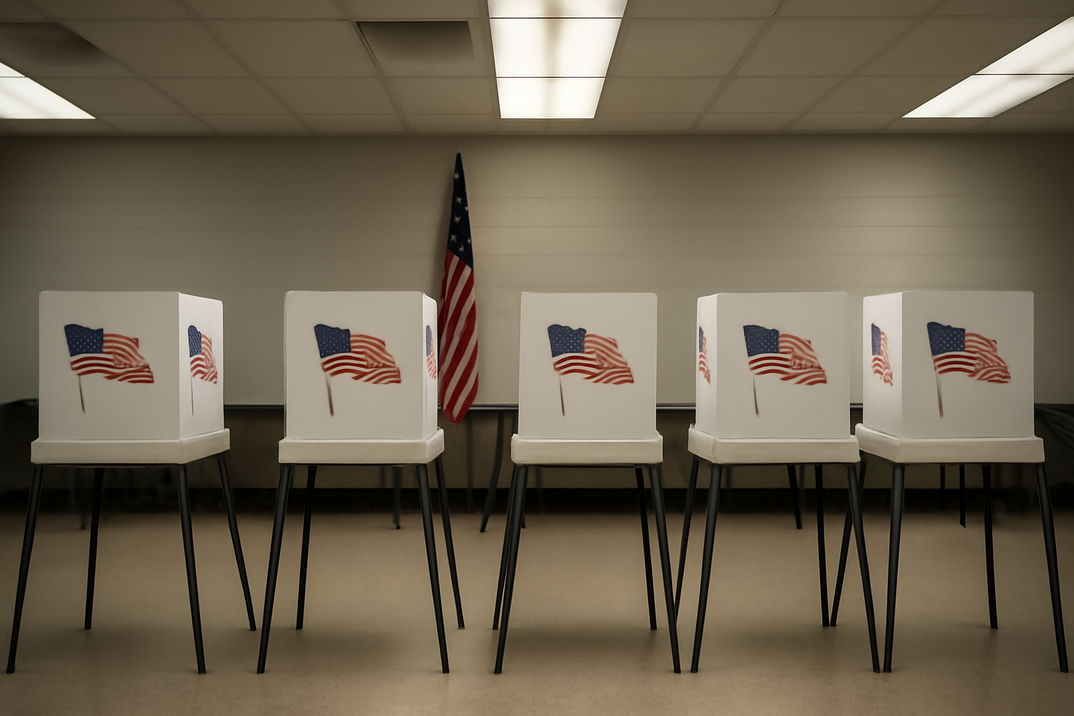 Empty polling place with voting booths set up ahead of midterm election day