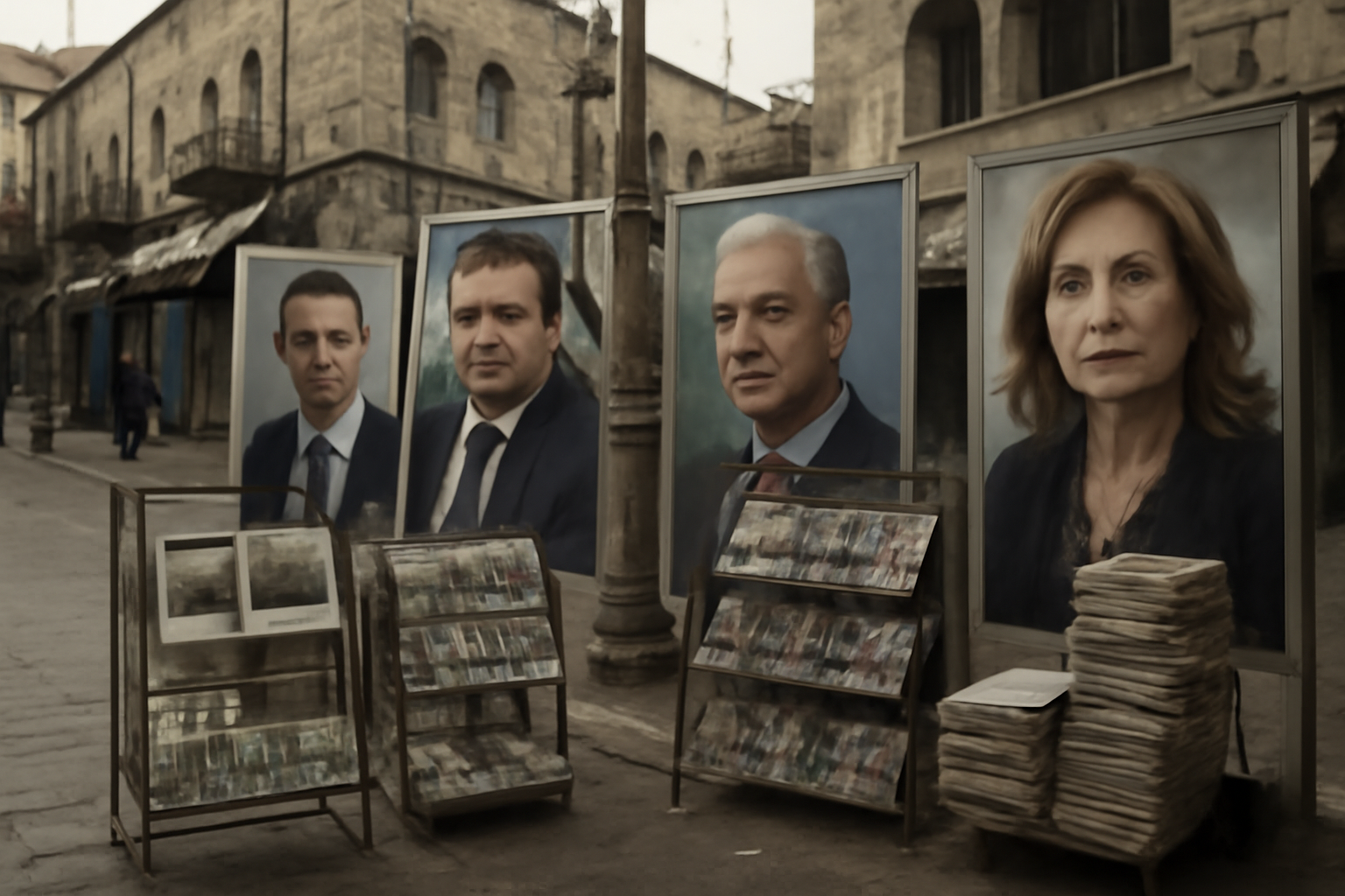 Israeli election campaign posters and news coverage referencing October 7 intelligence warnings