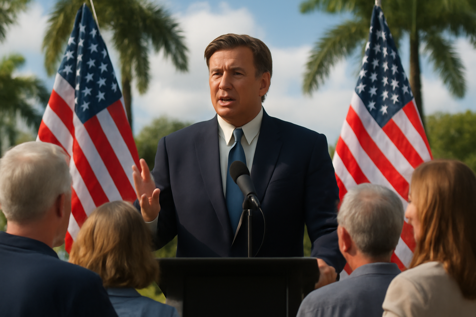 A Republican congressional candidate speaks to a small crowd outside a church in Florida