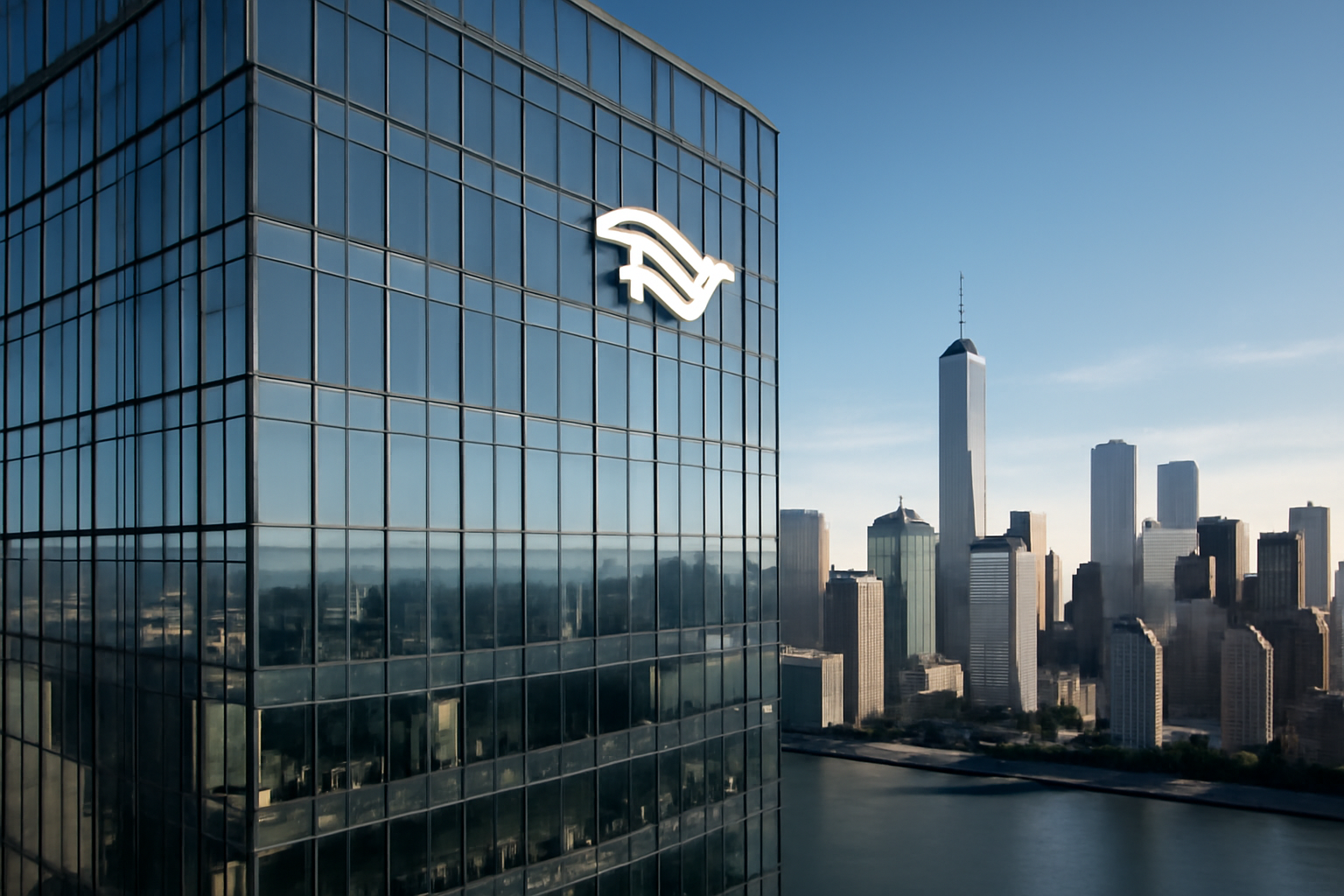 American Express corporate headquarters exterior with the company logo visible on the building facade