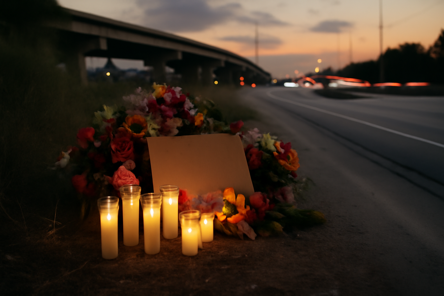 Candles and flowers at a roadside memorial near a Houston highway for a man killed by immigration agents