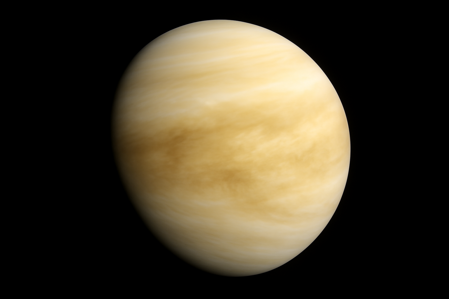 Venus shown with its thick yellowish atmospheric haze layer against a dark space background