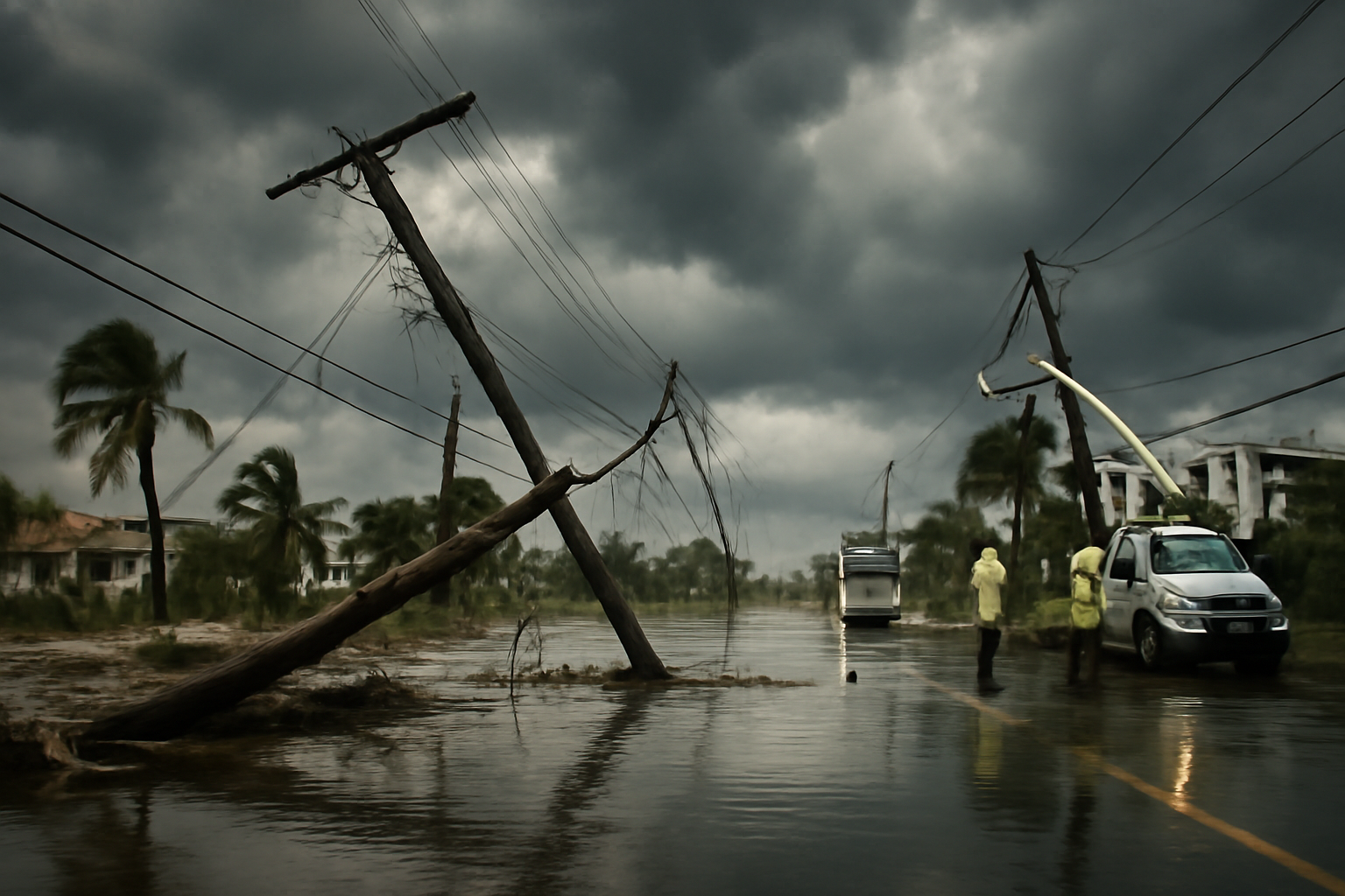 Downed power lines and storm debris along a Florida street after Hurricane Isaias point to widespread outages.