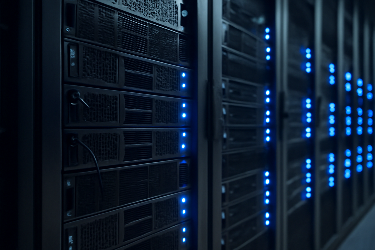 Server room with glowing data cables representing AI agent infrastructure